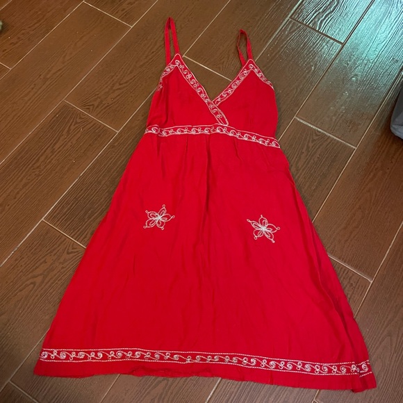 Unbranded red white embroidered slip dress elastic size small handmade Indonesia - Picture 2 of 14
